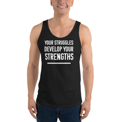 motivational-quote-tank-top-your-struggles-develop-your-strengths-front